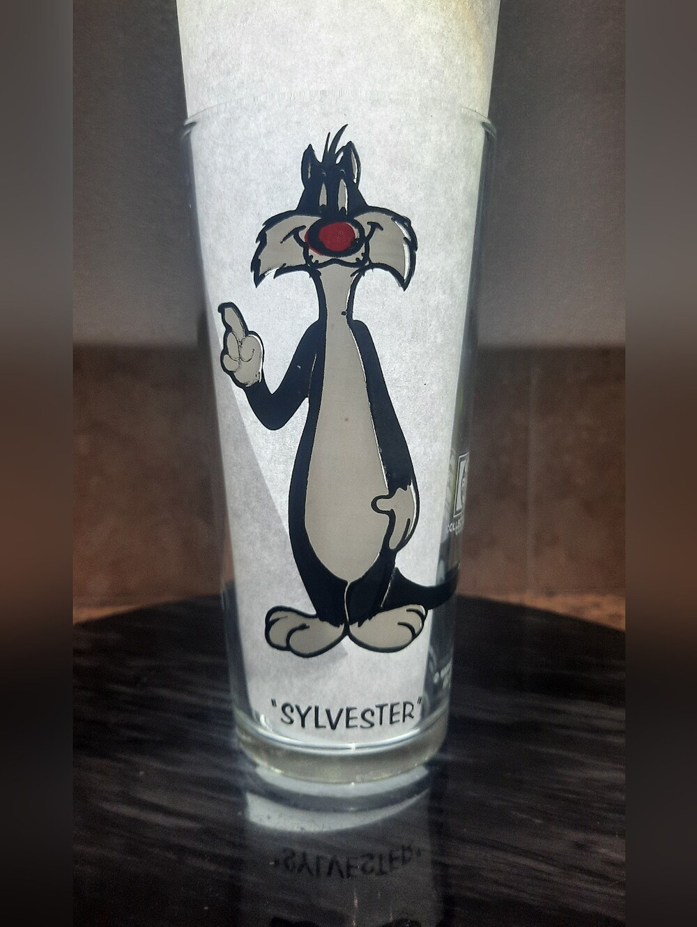 Sylvester Glass Tumbler with Black, White & Red Character Art